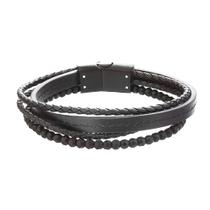 Bracelete Aço Couro Preto Com Fio Trançado E Labradorita Bracelete Aço Couro Preto Com Fio Trançado E Labradorita