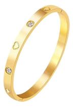 Bracelete Aco Inoxdavel Fino Delicado Strass Banhado Ouro 18K-Pulseira Feminina Zircônia Cravejada Coração Aço Inox