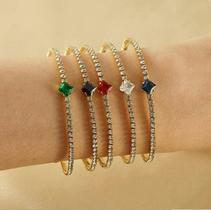 Bracelete Aco Inoxdavel Zircônia Cravejada Banhando Ouro 18K-Pulseira Feminina Riviera Rígida Fina Delicada Strass Verde Bracelete Aco Inoxdavel Zircônia Cravejada Banhando Ouro 18K-Pulseira Feminina Riviera Rígida Fina Delicada Strass Verde