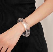 Bracelete Acrílico Transparente Quadrado Grosso Antebraço Resina Rígido-Pulseira Feminina Resinado Grande Incolor