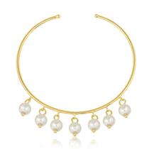 Bracelete Ajustável Com Pérolas Folheado A Ouro