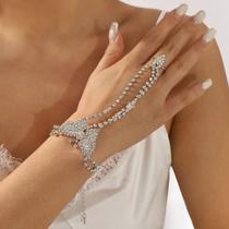 Bracelete Anel Pulso Zircônia Prata Noiva Casamento Borboleta Brilho Pulseira de Mão Cristal Cravejado Strass Ajustável Bracelete Anel Pulso Zircônia Prata Noiva Casamento Borboleta Brilho Pulseira de Mão Cristal Cravejado Strass Ajustável