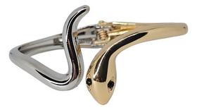 Bracelete Bicolor Feminino De Cobra Ouro Prata Elegante