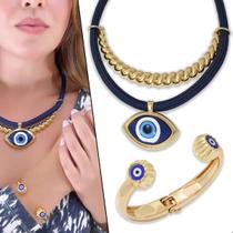 Bracelete + Colar Maxi Olho Grego Kit 2 Peças Feminino Dourado Bracelete + Colar Maxi Olho Grego Kit 2 Peças Feminino Dourado