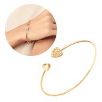 Bracelete Coração Pedra Strass Delicada Banhado Ouro Bracelete Coração Pedra Strass Delicada Banhado Ouro
