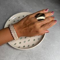 Bracelete Corrente Esmaltado Dourado COR:AREIA