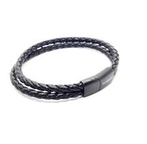 Bracelete Couro Trançado Preto 20cm Com Fecho Black