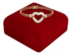 Bracelete Cravejado Coração de luxo Ouro 18/750 17cm 9,20 gramas