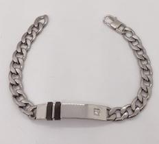 Bracelete de Aço 20cm corrente Grumet e Placa Zircônia Bracelete de Aço 20cm corrente Grumet e Placa Zircônia