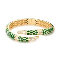 Bracelete de Cobra com zirconias esmaltado em verde banhado em ouro