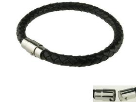 Bracelete de Couro com Fecho de Imã Masculino 6mm Preto Bracelete de Couro com Fecho de Imã Masculino 6mm Preto