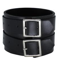 Bracelete de Couro Legítimo 22cm Ajustável - Preto