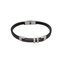 Bracelete De Couro Preto 20cm Placa Steel E Detalhes Bracelete De Couro Preto 20cm Placa Steel E Detalhes