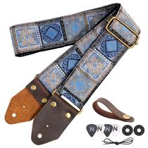 Bracelete de guitarra Nefelibata Crazy Horse Leather Jacquard Boho Blue
