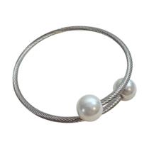 Bracelete de Mola em Aço Inox com Pérolas nas Pontas Flexível Bracelete de Mola em Aço Inox com Pérolas nas Pontas Flexível
