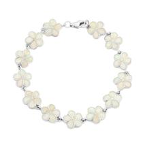 Bracelete de Prata Esterlina com Opala Branca - Design Floral