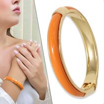 Bracelete Dourado Acrílico Laranja Pulseira Ouro