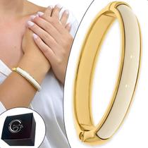 Bracelete Dourado Acrílico Off White Branco Pulseira Ouro