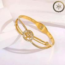 Bracelete Dourado Árvore da Vida Aço Inoxidável