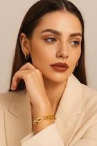 Bracelete Dourado Corrente Elo Português Aço Inoxidável Banhado Ouro 18K-Pulseira Feminina Link Grosso Texturizado Aço Bracelete Dourado Corrente Elo Português Aço Inoxidável Banhado Ouro 18K-Pulseira Feminina Link Grosso Texturizado Aço