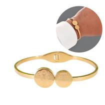 Bracelete dourado Medalha de São Bento em aço inoxidável ajustável no pulso