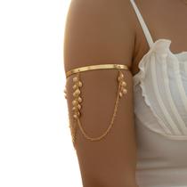 Bracelete Dourado Pingentes de Conchas Correntes Decorativas