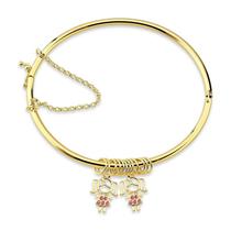 Bracelete Duas Meninas e Elos Folheado a Ouro 18k