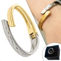 Bracelete Duo Texturizado Pulseira Simétrico Ouro Com Prata