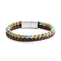 Bracelete Duplo Couro Com Shambala Jaspe Imperial Azul Bracelete Duplo Couro Com Shambala Jaspe Imperial Azul