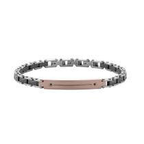 Bracelete em aço com placa rose fosca com zircônia negra e gomos black Bracelete em aço com placa rose fosca com zircônia negra e gomos black