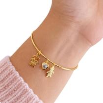 Bracelete Feminino Banhado a Ouro 18k com Pingentes de Filhos Coração Zircônia Presente Dia das Mães Bracelete Feminino Banhado a Ouro 18k com Pingentes de Filhos Coração Zircônia Presente Dia das Mães
