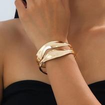 Bracelete Feminino Bracelete Banhado em Ouro 14k Ondas Duplas Acessório Moderno Minimalista Premium