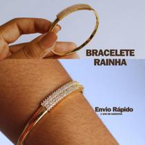 Bracelete Feminino Cravejado de Zircônias Rainha Luxo Elegante Aço Banhado