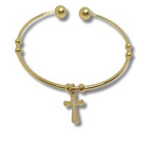 Bracelete Feminino Crucifixo Pendente Jesus em Aço Banhado Ouro Original - Rik9