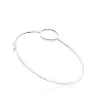 Bracelete Feminino de Prata 925 Fino com Fio Chapado de Circulo Vazado em Prata Italiana 925