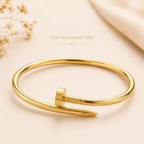 Bracelete Feminino Dourado em Aço Inoxidável 316L Prego Luxo, Hipoalergênico Não Escurece Bracelete Feminino Dourado em Aço Inoxidável 316L Prego Luxo, Hipoalergênico Não Escurece