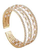 Bracelete Feminino Festa com 5 Pulseiras de Strass e Pérolas Cor:Dourado