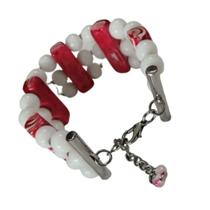 Bracelete Feminino Grande Rosa e Branco