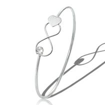 Bracelete Feminino Prata Infinito Coração com Pedra Zirconia