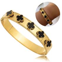 Bracelete feminino trevo dourado aço inoxidável banhado a ouro À Prova D'Água.