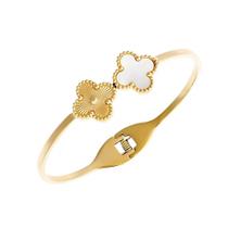 Bracelete feminino trevo pulseira dourada banhada ouro aço inoxidável à Prova D'água