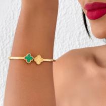 Bracelete feminino trevo pulseira dourada banhada ouro aço inoxidável à Prova D'água