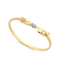 Bracelete Laço Com Coração Cravejado Folheado A Ouro