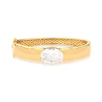 Bracelete liso cristal oval incolor banhado a ouro