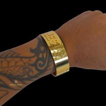 Bracelete Liso Jesus - 20mm - Fecho Duplo - Banhado a Ouro 18k