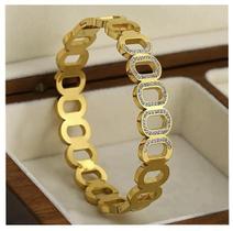 Bracelete Luxo Cravejado Feminino Banhado a Ouro 18k