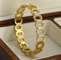 Bracelete luxo cravejado feminino - banhado a ouro 18k