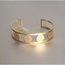 Bracelete luxo Medalhas de São Bento Dourado Ajustável em Aço Inoxidável 316L Bracelete luxo Medalhas de São Bento Dourado Ajustável em Aço Inoxidável 316L