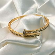 Bracelete luxo prego cravejado zircônia retangulares banhado a ouro 18k Bracelete luxo prego cravejado zircônia retangulares banhado a ouro 18k