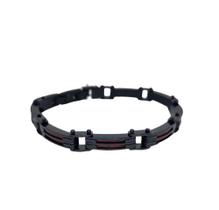 Bracelete masculino aço preto com detalhe vermelho 22cm